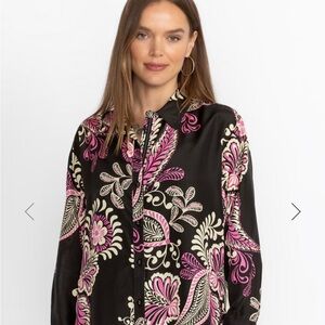 Johnny Was Black and Pink Long Sleeve Blouse